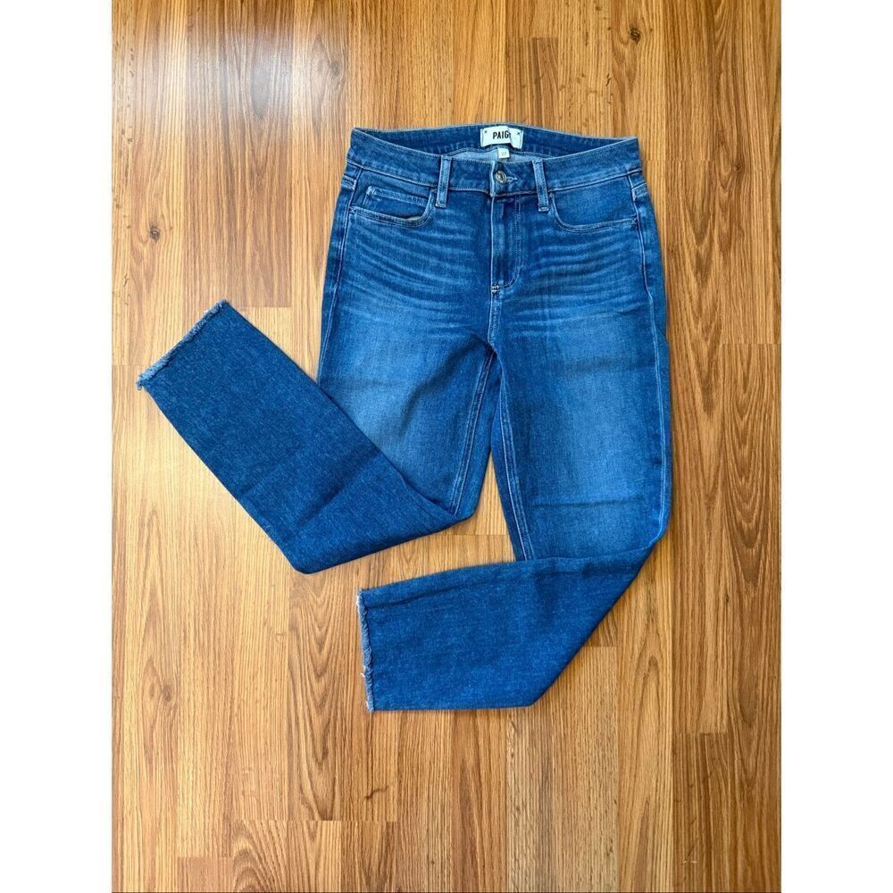 Paige Women's Raw Hem Skyline Skinny Crop Jeans Blue Denim Medium Wash Size 27